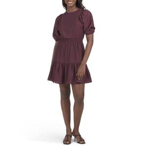 ELLEN TRACY Wine Tiered Mini Dress With Studs